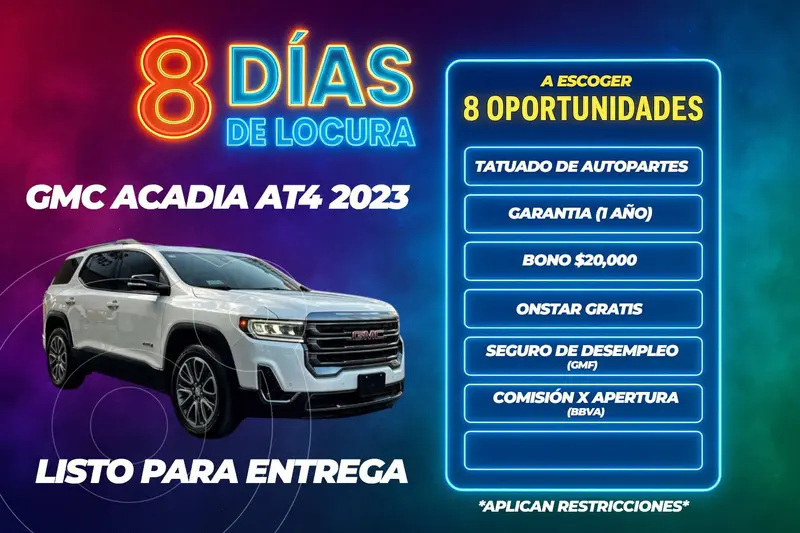 Foto GMC Acadia AT4 usado (2023) color Blanco financiado en mensualidades(enganche $259,689 mensualidades desde $17,302)