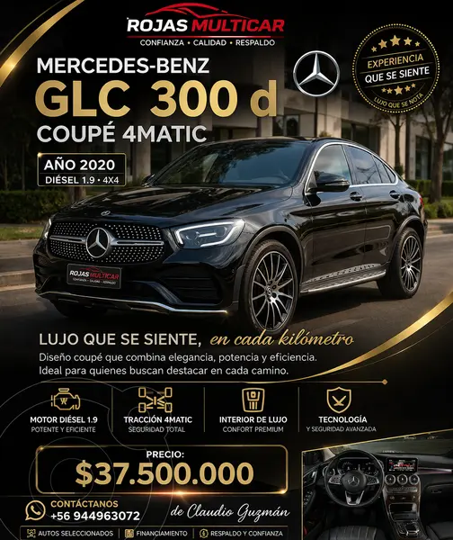Foto Mercedes Clase GLC 220d 4Matic usado (2020) color Negro financiado en cuotas(pie $7.380.000)