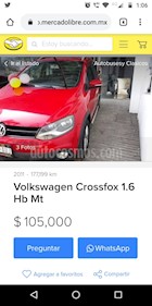 foto Volkswagen CrossFox 1.6L Quemacocos y Piel usado (2011) color Rojo Tornado precio $105,000