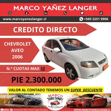 Chevrolet Aveo 1.4L usado (2006) color Blanco precio $3.690.000