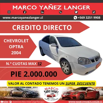 Chevrolet Optra 1.6 LT usado (2004) color Blanco precio $3.290.000