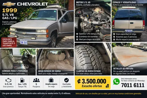 Chevrolet Tahoe LT Piel Cubo usado (1999) color Champagne precio ₡3 500 000