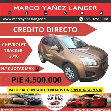 Chevrolet Tracker 1.8L LT usado (2016) color Marron precio $7.990.000