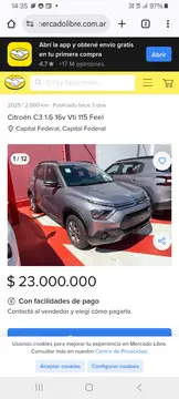 Citroen C3 VTi Feel usado (2025) color Gris Claro precio $23.000.000