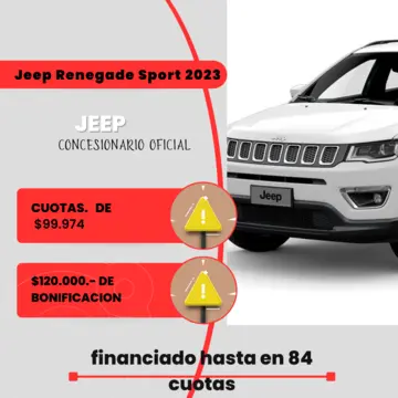 Jeep Renegade Sport nuevo color A eleccion financiado en cuotas(anticipo $2.500.000 cuotas desde $250.000)
