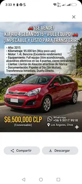 Kia Rio 4 1.4L EX Full usado (2015) color Rojo precio $6.500.000