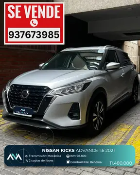 Nissan Kicks 1.6L Advance MT usado (2021) color Plata precio $11.480.000