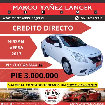 Nissan Versa 1.6L Sense usado (2013) color Blanco precio $4.690.000