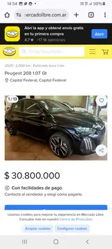 Peugeot 208 GT T200 usado (2025) color Negro Perla precio $30.800.000